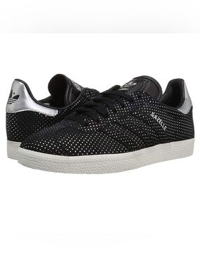 Adidas Gazelle Core Black suede Silver Metallic polka dots shoe sneakers 6.5 38